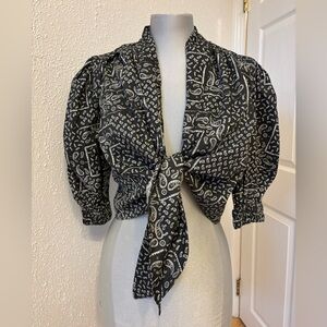 New Zara Black and White Paisley Blouse